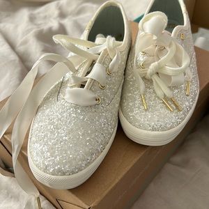 Size 5 Kate Spade glitter cream sneakers